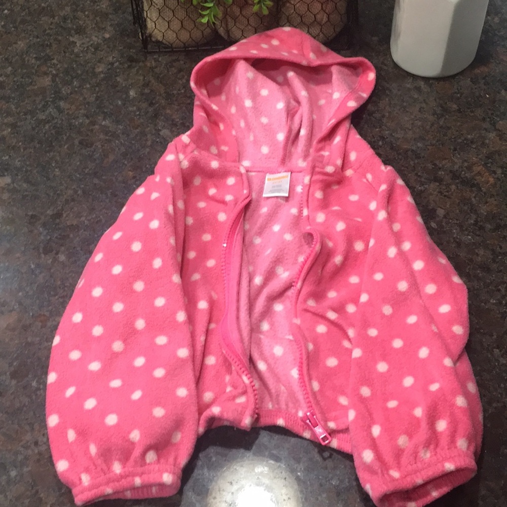 Pink and white polka dot fleece. 2t-3t